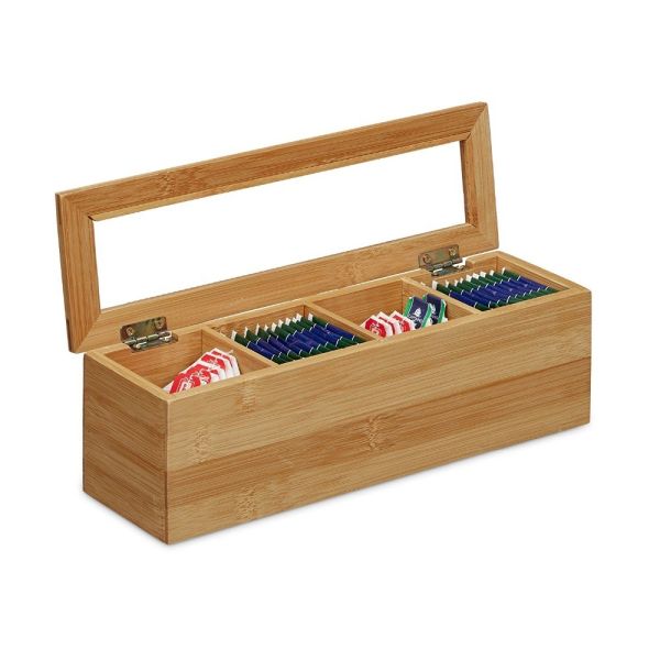 Quality 4 sections bamboo wooden assorted tea box tea organizer wholesale