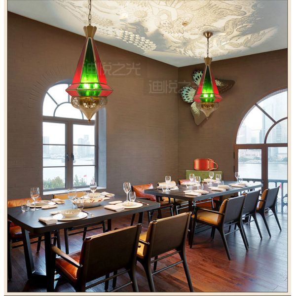 Lamp Luminous Flux lm 80 Handmade Copper Chandelier for Arab Muslim Vintage Style Stained Glass Interior Lighting Fixtures