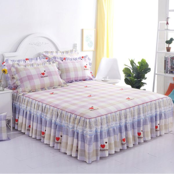Double Lace Bed Sheets with Bed Skirt Set in National Standards Color Fastness
