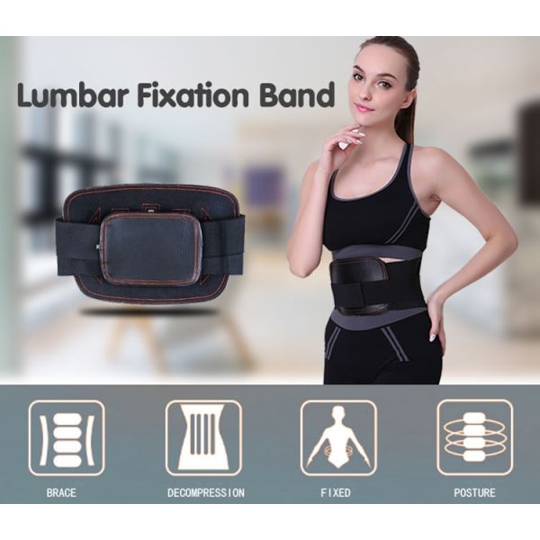 Leather Waist Back Support Belt To Relieve Waist Pain Black Color