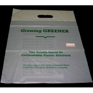 Compostable biodegradable poly plastic black gold die cut handle shopping