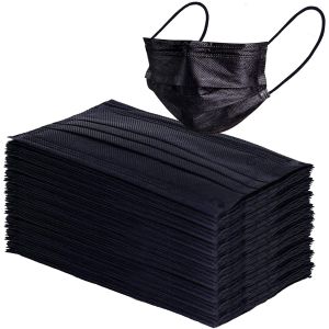 Plain Women Custom Earloop 4 Ply 3 Layers Surgical Face Masks All Black
