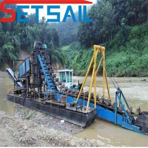 Draught 0.6m-1.2m Bucket Chain Type Gold and Diamond Dredger for River QHCBD-32