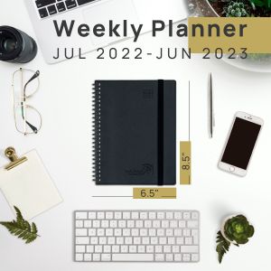 Weekly Planner Medium Size 2023-2023 Black Spiral Softcover Planner With plastic