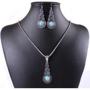 European and American classic retro antique silver plated diamond gourd shape turquoise