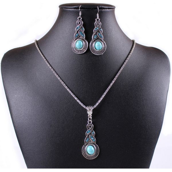 Quality European and American classic retro antique silver plated diamond gourd shape turquoise wholesale