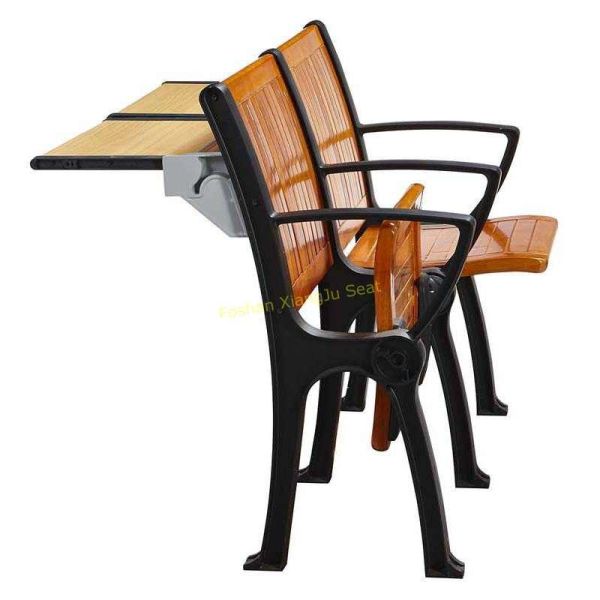 Walnut Wood Interlocked Folding Up Metal Leg Amphitheater Chairs With Hidden