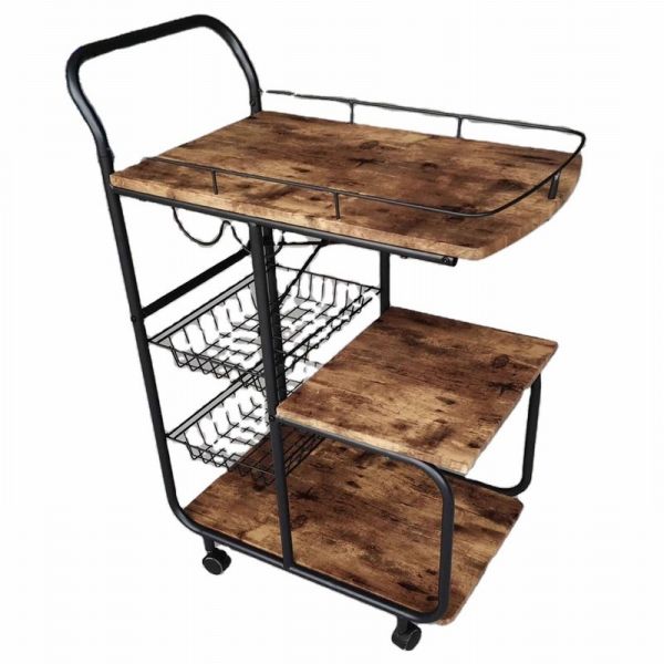 Quality Metal Frame MDF Wood Modern Kitchen Cart Rolling Serving Cart 3 Tier wholesale