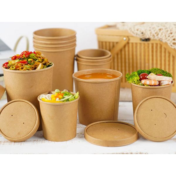 12oz Disposable Take Away Double PE Coated Thick Wall Brown Kraft Paper Bowls
