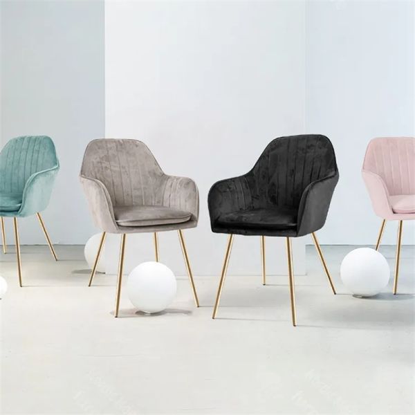 Yellow Upholstered Dining Chair Modern Velvet Fabric Dining Chair With Gold Metal Leg