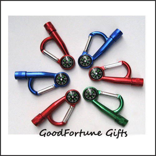 Quality printed logo customed promotion carabiner with compass and torch wholesale