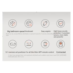 Self Cleaning Cat Litter Box with Large 60L Capacity No Odor Closed Tray White