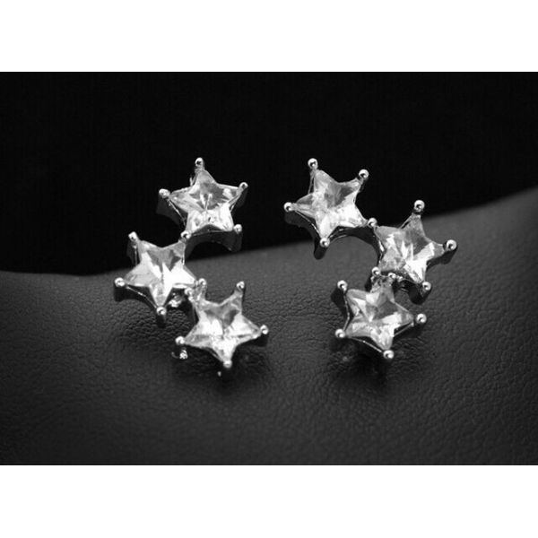 Quality Tri-Star three zircon zircon pentagram earrings Strobe wholesale