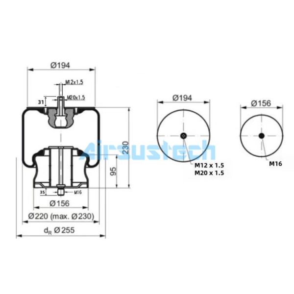 Quality Continental Contitech 819MB Pneumatic Suspension Bellows Static Height 230 MM wholesale