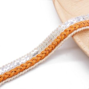 KJ20015 Leather Sequin 1.5cm White Crochet Trim