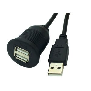 Black Color Dual USB Female Extension Cable Kit High Speed For Boat , Motorcycle