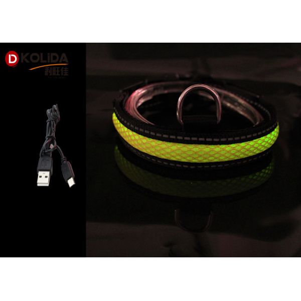 Adjustable S / M / L LED Nylon Dog Collar , USB Light Up Dog Collar Rechargeable