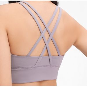 New Design Shock Proof High Neck Cross Back Sports Bra Mesh Logo Custom Exercise