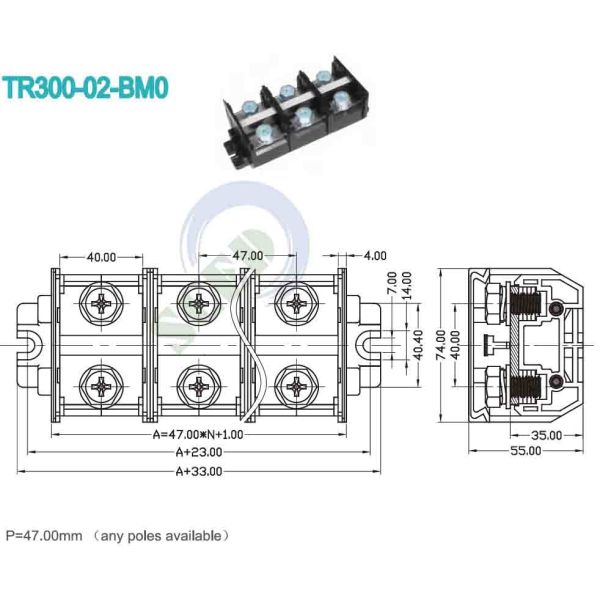 300A Rail Termianl Block 47.0mm 600V Black PC Material Screw Mount Connector