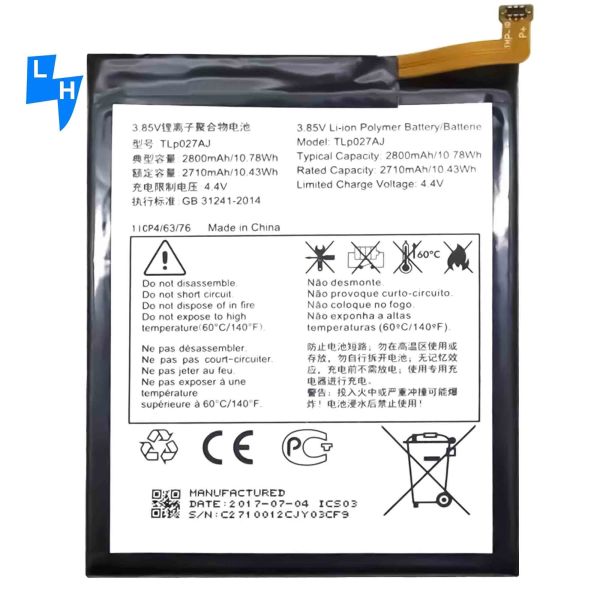 3.85V 2500Mah Rechargeable Battery For Alcatel Tlp027Aj Phone Black High