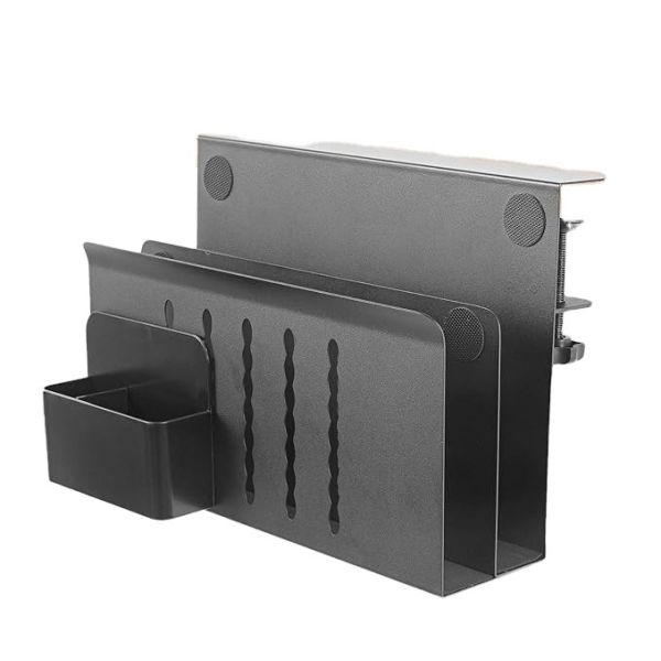 Quality 2 Tier Hanging Desk Organizer No Drill Alloy Steel Under Desk Storage for Office Black wholesale