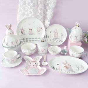 Creative Cute Rabbit Ceramic Tableware Set Embossed Craft For Home Easter