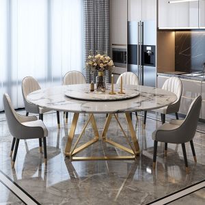 Dining Room Turntable Marble Top Circle Dining Table Polished