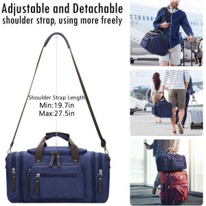 Durable Canvas Blue Weekender Overnight Bag Sports Gym Yoga Messenger Bag With