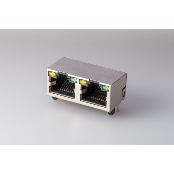 Shielded RJ45 Modular Jack Rj45 Female To Female Connector 8P8C 2 Port With LED