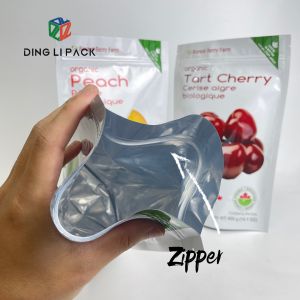 Custom print plastic food grade resealable stand up pouch metallic frosted dried