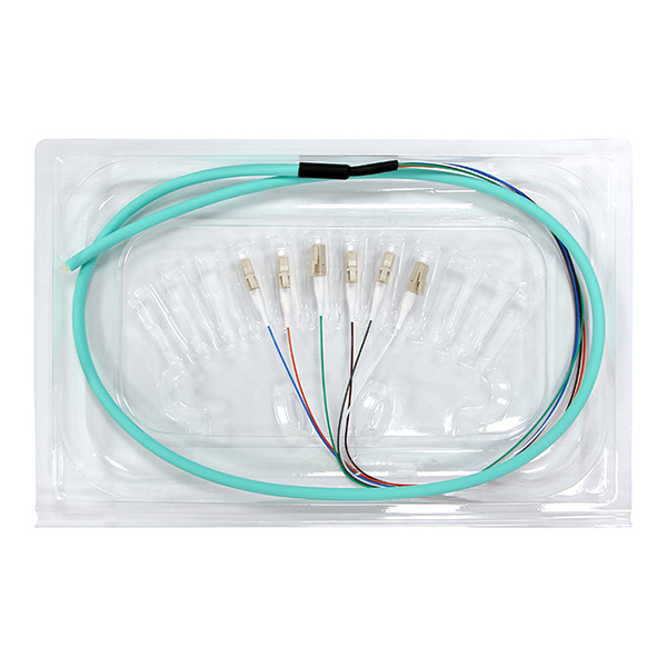 LC UPC 6 Cores PVC Bundle Fan Out Fiber Cable Multimode OM3 Aqua Jacket