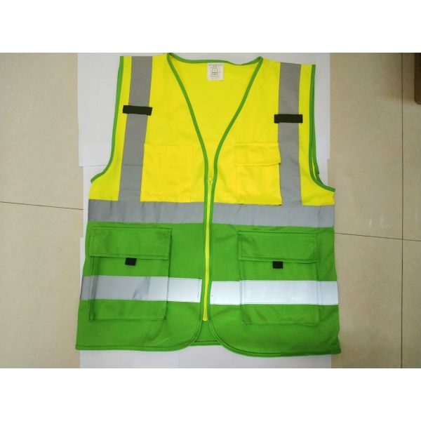 Four Pocket High Visibility Vest Double Color Tear Away Safety Vest