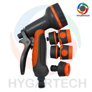 Garden 8 Function Spray Nozzle with Click Quick Connect Coupling and Hose