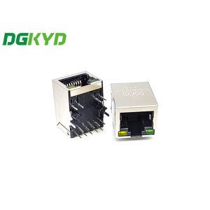 10Pin Single Tongue RJ45 Network Socket With LED Black Plastic Shell