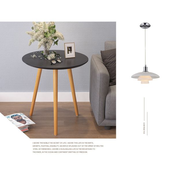 Three Legs Modern Side Tables For Living Room White Desktop & Wooden Leg / White