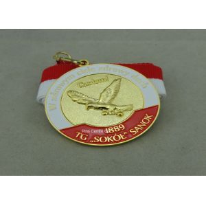 Die Casting Soft Enamel Medal , Marathon Running Medal With Printing Ribbon