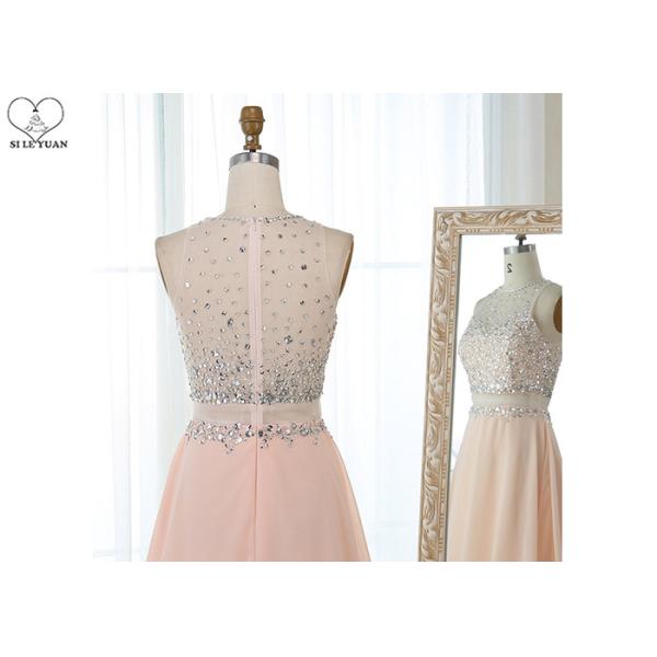 Sweep Train A Line Ball Gown , Beaded Chiffon Blush Pink Prom Dress Sleeveless