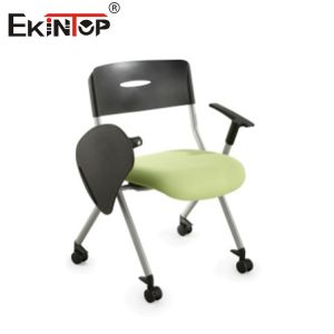 Modern Foldable Chair With Writing Table Visitor Guest Mesh Back Office Training