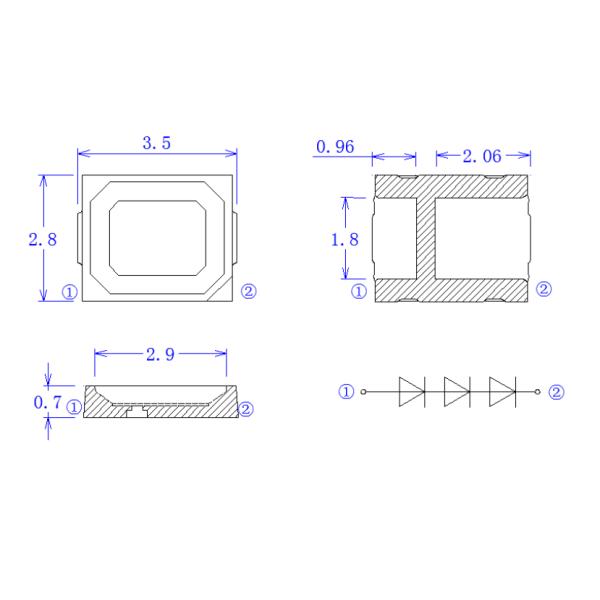Full Spectrum Blue Red 9V Led Chip 2835 For Advertising