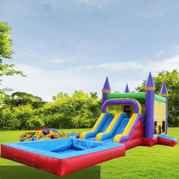 Inflatable Castle Combo Bounce House with Small Water Slide and Repair Kit Accessory