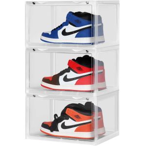 Rectangle Plastic Shoe Box Organizer Stackable Shoe Box Drawers