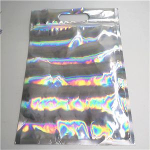 China Resealable Aluminium Foil Mylar Bag Zipper Lock Holographic Packaging Bag on sale