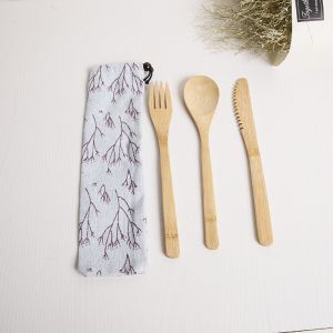 Bamboo Reusable Wooden Utensils Traditional Knife Fork Spoon Chopsticks Set