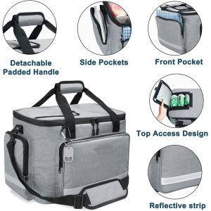 Silver White Large Insulated Tote Cooler Bag With Zipper Soft Men'S 60Can 0.8kg