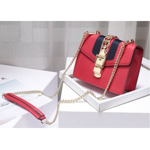 Leather Single Shoulder Bag With Lock Buckle , Slanting Bow Tie Striped Satin