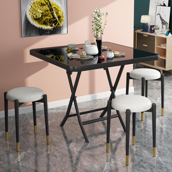 Outdoor Table Metal Tempered Glass Square Round Folding Foldable Coffee Dining Table