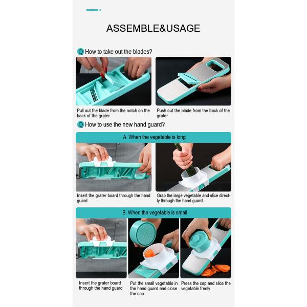 Manual Household Hand Held Vegetable Mandoline Slicer With Stainless Steel Blades