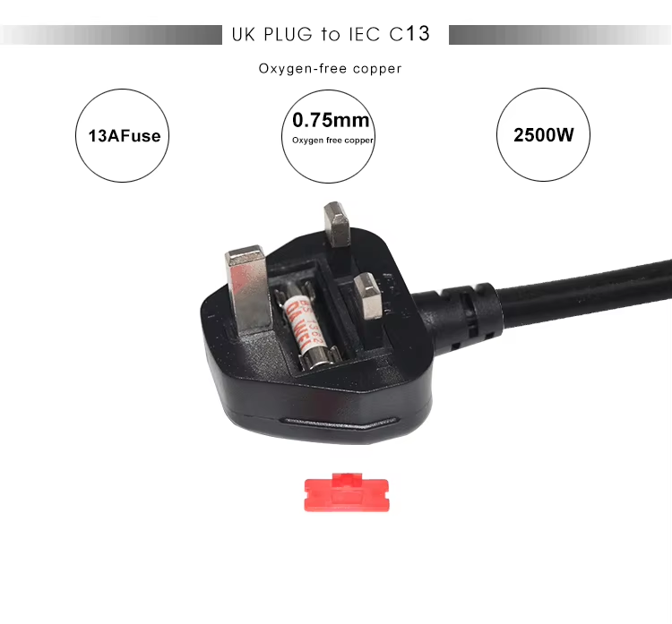 UK 3-Pin to C7 Power Cord 1.8m with 13A Fuse Black
