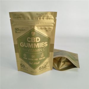 China Digital Printing Matte Gold Stand Up Zipper Pouch Small Proof Mylar Bag For Weeds on sale