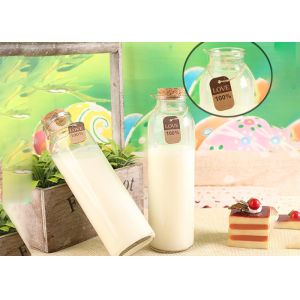 High White Glass Juice Bottles With Lids / Glass Drink Containers